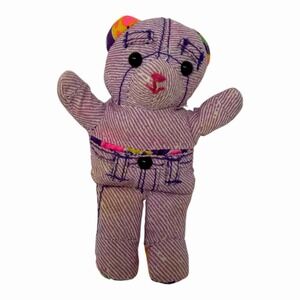 Vintage 1995 Tyco Pocket Doodle Bear Denim Pink Pink Stars Mini 6" Plush